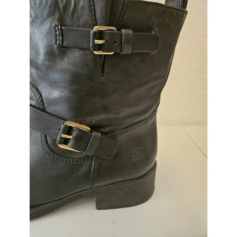 Tory Burch Bennie Moto Black Leather Boots Women’s Size 10M